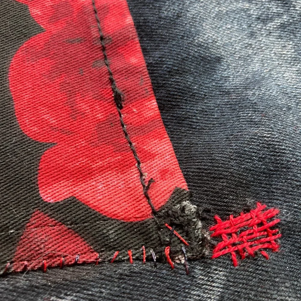 Acid Washed Black & Grey jeans with Metallic silver and CRIMSON Rose Tie Dye - Picture 5 of 17